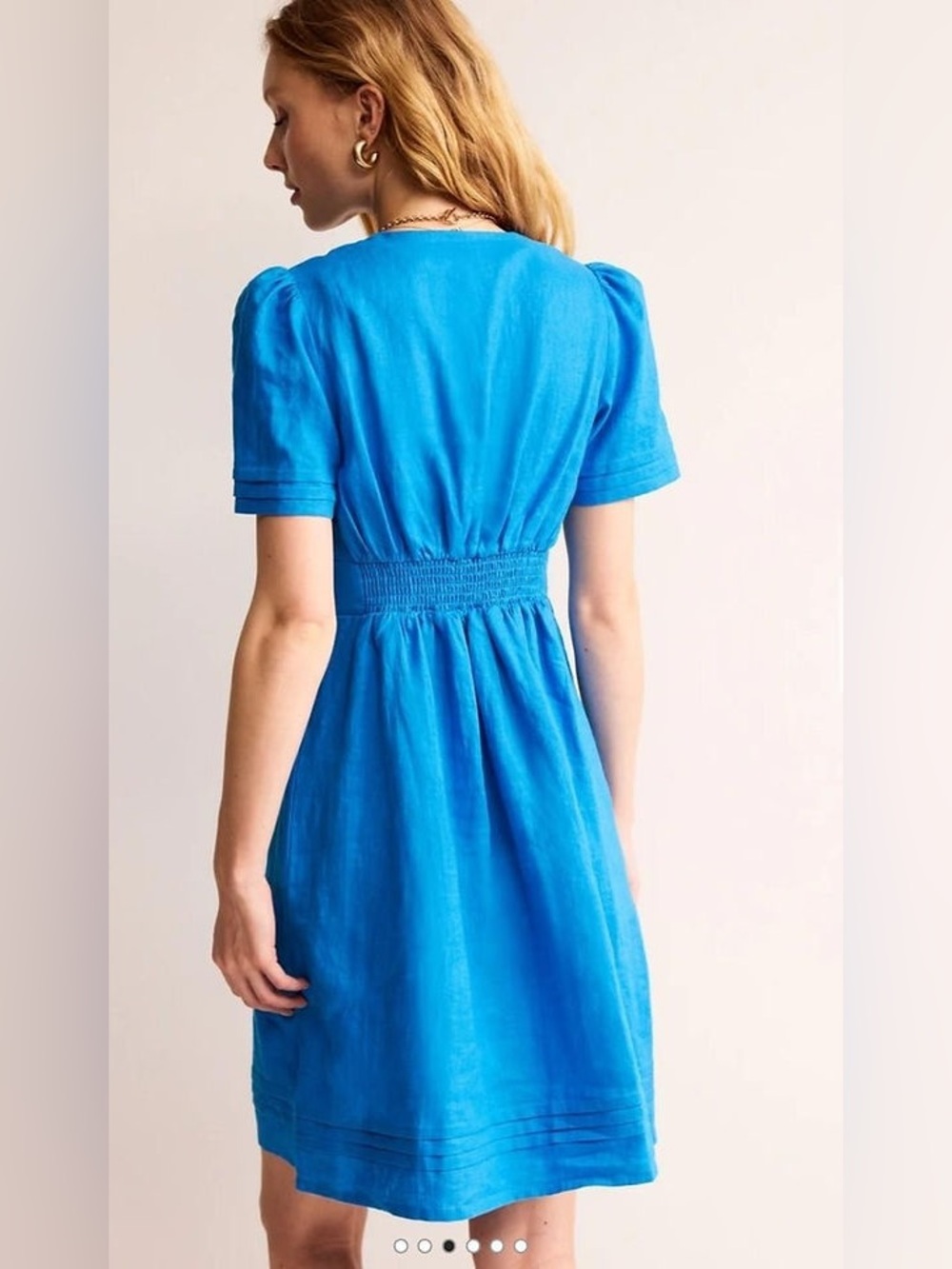 Boden Eve Linen Short Dress Brilliant Blue Size 4r - Picture 2 of 7